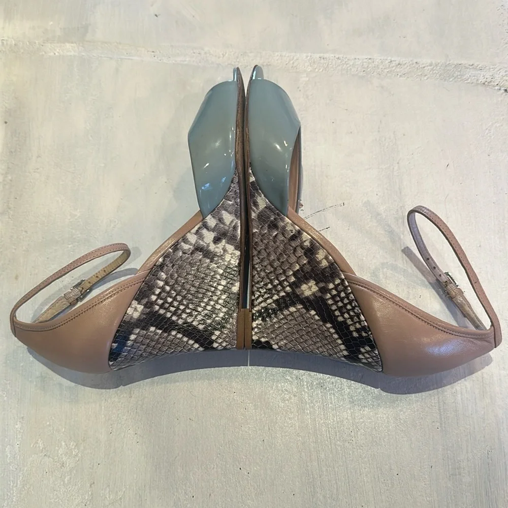 L.K. Bennett Coco Eau De Nil Wedge Shoes Leather Made Spain Size 38.5 High Heels
